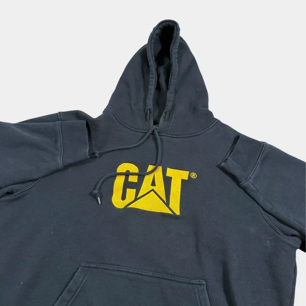 Caterpillar CAT Hoodie Men XL Black Yellow Embroidered Logo Workwear Sweatshirt - Picture 3 of 11